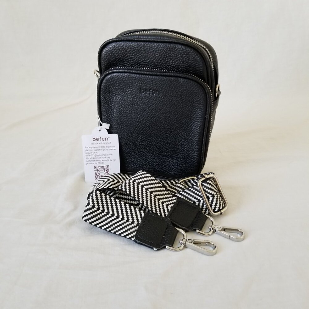 NWT! Cute Black Genuine Leather Shoulder Bag w/Silver-tone Hdwr & Detach. Strap